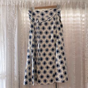 High waist linen print midi skirt